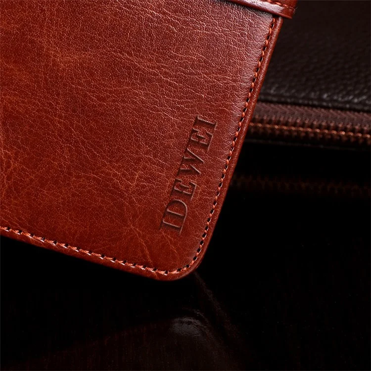 Idewei Folio Flip Crazy Horse Texture Carcasa Móvil De Cuero Con Soporte De Billetera Para Samsung Galaxy Xcover 5 - Marrón