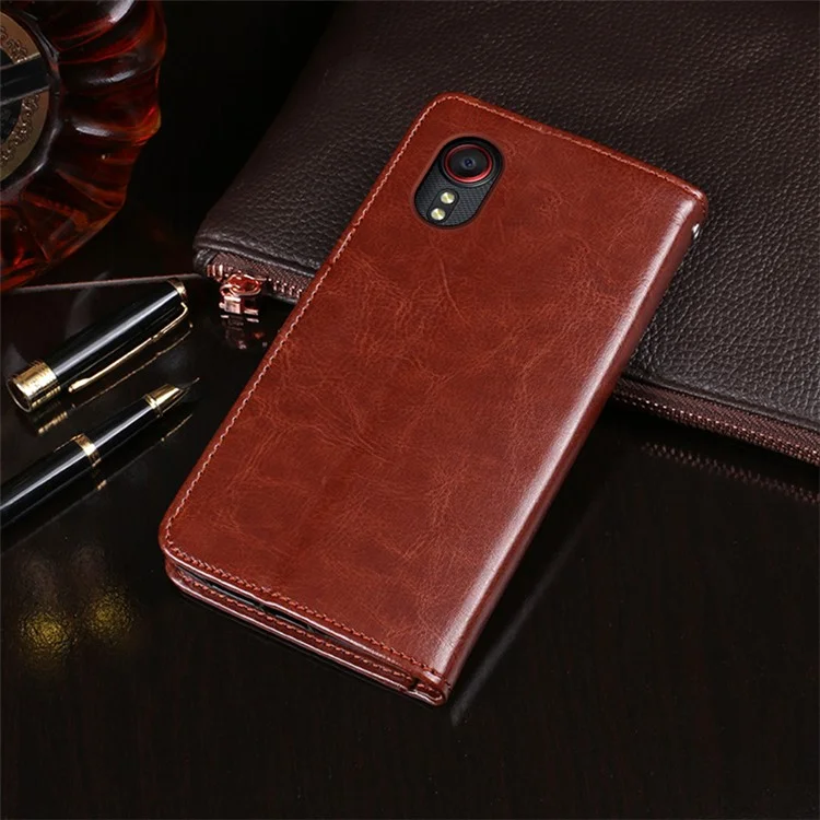 Idewei Folio Flip Crazy Horse Texture Carcasa Móvil De Cuero Con Soporte De Billetera Para Samsung Galaxy Xcover 5 - Marrón