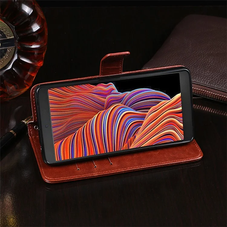 Idewei Folio Flip Crazy Horse Texture Carcasa Móvil De Cuero Con Soporte De Billetera Para Samsung Galaxy Xcover 5 - Marrón