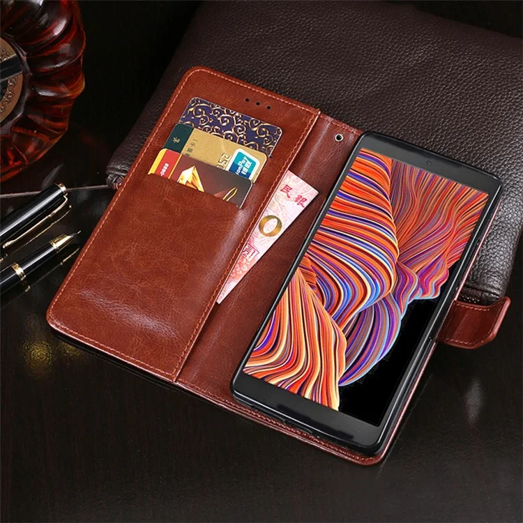 Idewei Folio Flip Crazy Horse Texture Carcasa Móvil De Cuero Con Soporte De Billetera Para Samsung Galaxy Xcover 5 - Marrón