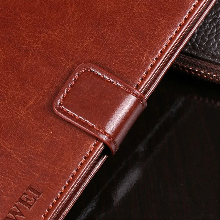 Idewei Folio Flip Crazy Horse Texture Carcasa Móvil De Cuero Con Soporte De Billetera Para Samsung Galaxy Xcover 5 - Marrón