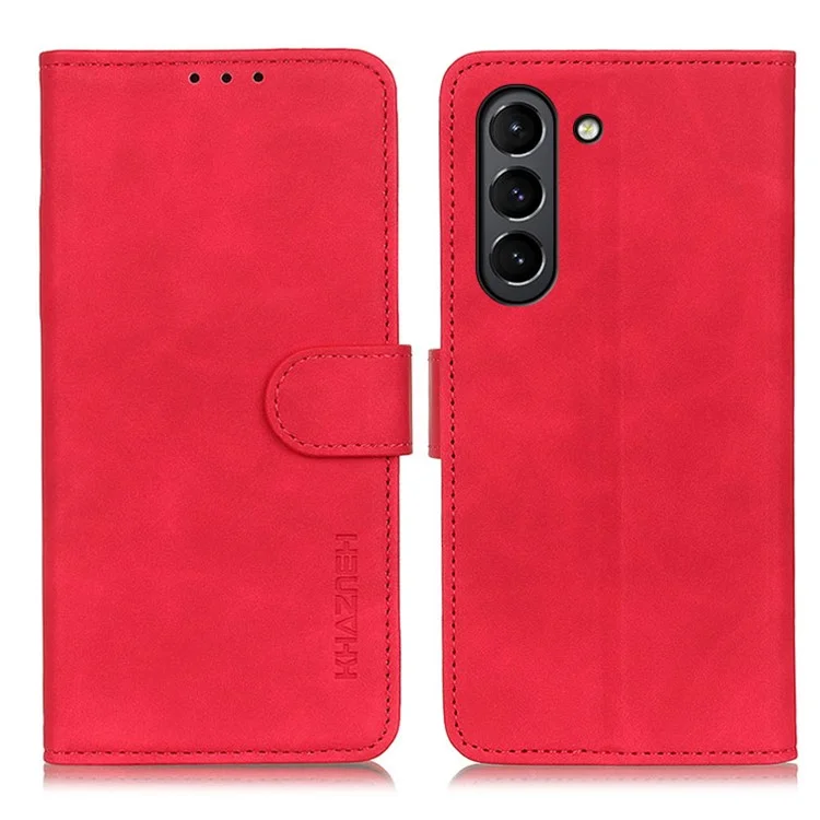 KHAZNEH Vintage Style Leather Wallet Stand Phone Casing for Samsung Galaxy S21 FE - Rouge