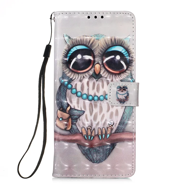 Lanyard Design Leather Phone Pattern Printing Design Case with Wallet Stand for Samsung Galaxy Xcover 5 - Owl