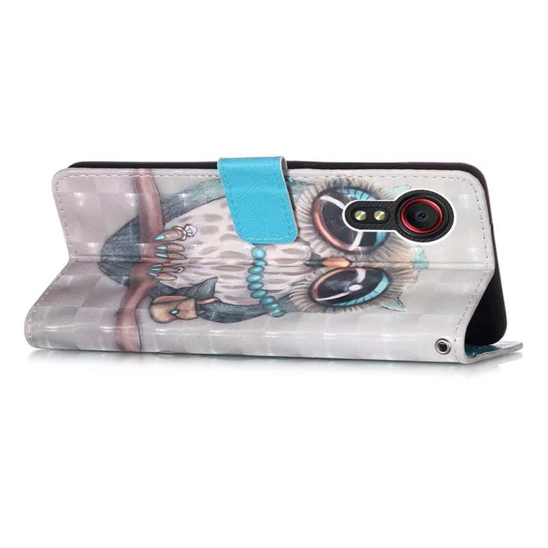 Lanyard Design Leather Phone Pattern Printing Design Case with Wallet Stand for Samsung Galaxy Xcover 5 - Owl