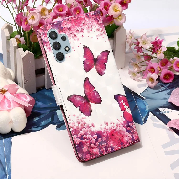 Étui porte-monnaie en cuir avec design d'impression de motif pour Samsung Galaxy A32 4G (version UE) - Rose Papillon