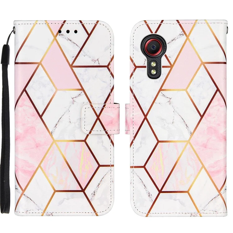 Couverture de Boîtier de Conception de Portefeuille en Cuir Avec Imprimerie de Motif D'épissage en Marbre Pour Samsung Galaxy Xcover 5 - Rose / Blanc