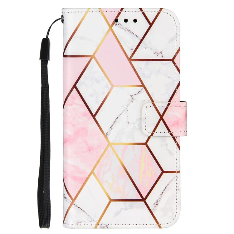 Couverture de Boîtier de Conception de Portefeuille en Cuir Avec Imprimerie de Motif D'épissage en Marbre Pour Samsung Galaxy Xcover 5 - Rose / Blanc