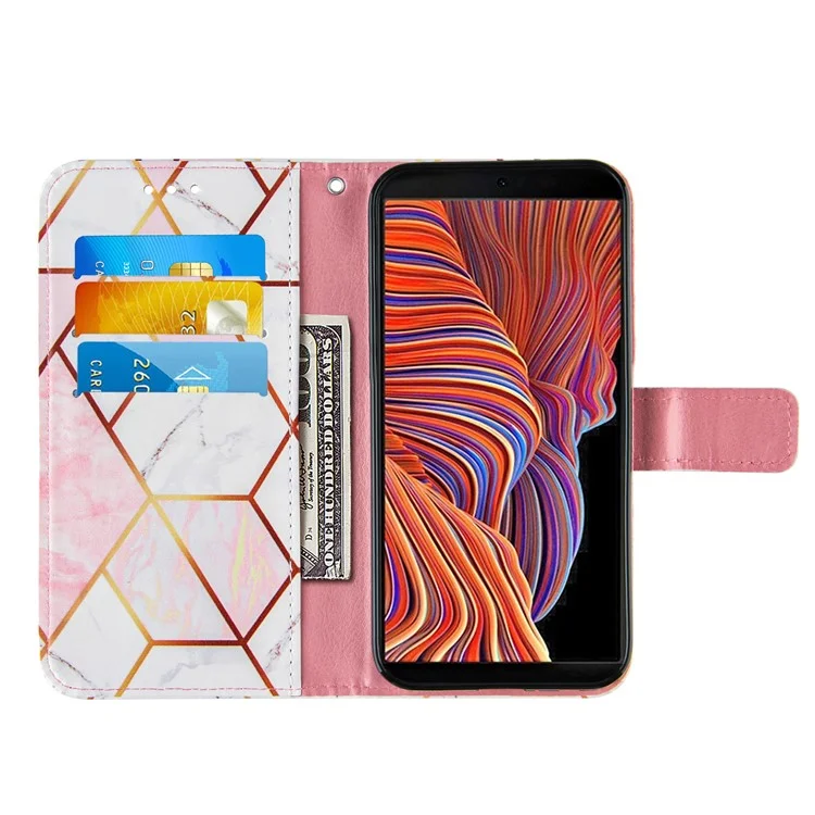 Couverture de Boîtier de Conception de Portefeuille en Cuir Avec Imprimerie de Motif D'épissage en Marbre Pour Samsung Galaxy Xcover 5 - Rose / Blanc