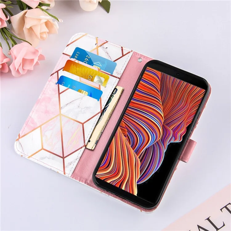 Couverture de Boîtier de Conception de Portefeuille en Cuir Avec Imprimerie de Motif D'épissage en Marbre Pour Samsung Galaxy Xcover 5 - Rose / Blanc