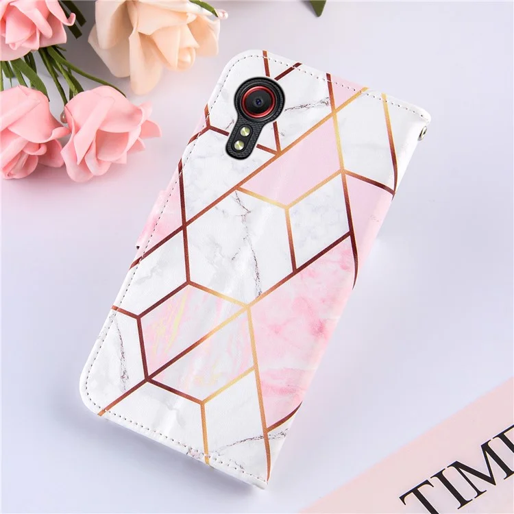 Couverture de Boîtier de Conception de Portefeuille en Cuir Avec Imprimerie de Motif D'épissage en Marbre Pour Samsung Galaxy Xcover 5 - Rose / Blanc