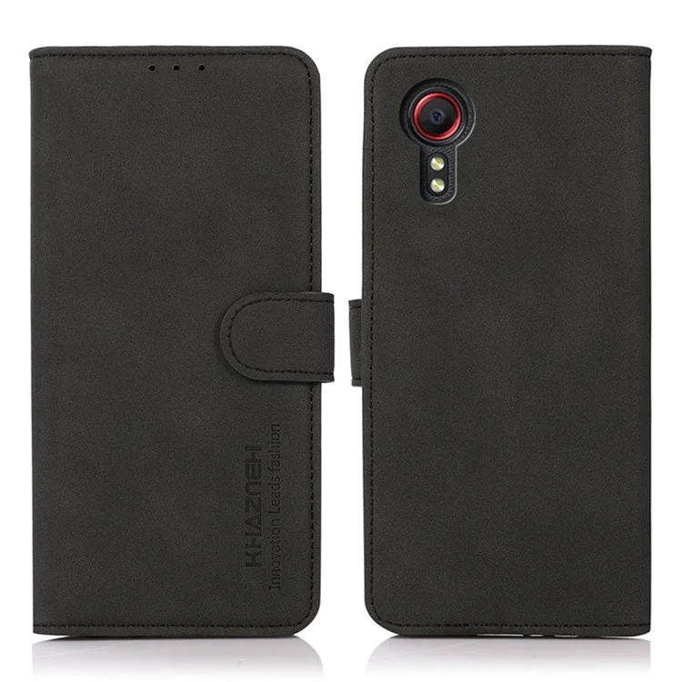 KHAZNEH Estuche de teléfono de calidad Soporte Billetera Funda de cuero Estuche de teléfono para Samsung Galaxy Xcover 5 - Negro