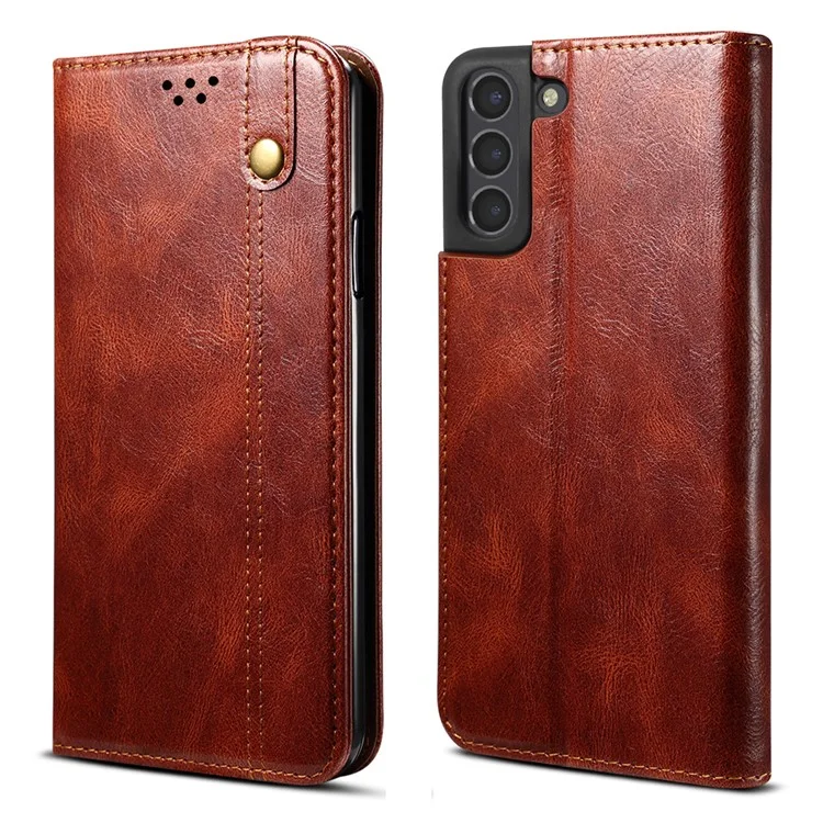 Crazy Horse Texture Waxy PU Leather Case Cover for Samsung Galaxy S21 FE - Brown