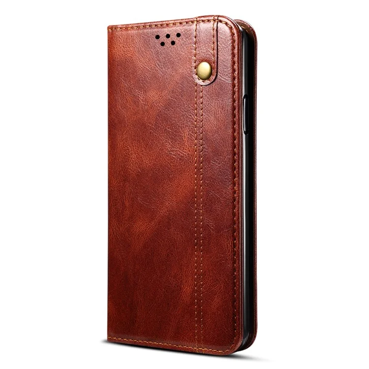 Crazy Horse Texture Waxy PU Leather Case Cover for Samsung Galaxy S21 FE - Brown