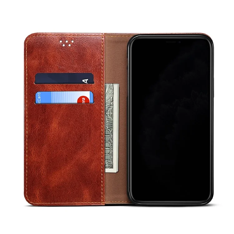 Crazy Horse Texture Waxy PU Leather Case Cover for Samsung Galaxy S21 FE - Brown