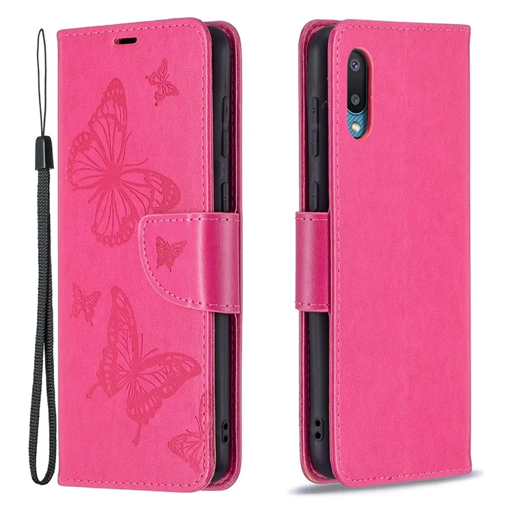 Imprint Butterflies Flower Wallet Stand Teather Case Для Samsung Galaxy A02/M02 - Роза