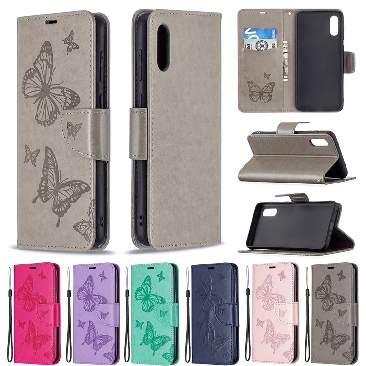 Imprint Butterflies Flower Wallet Stand Teather Case Для Samsung Galaxy A02/M02 - Роза