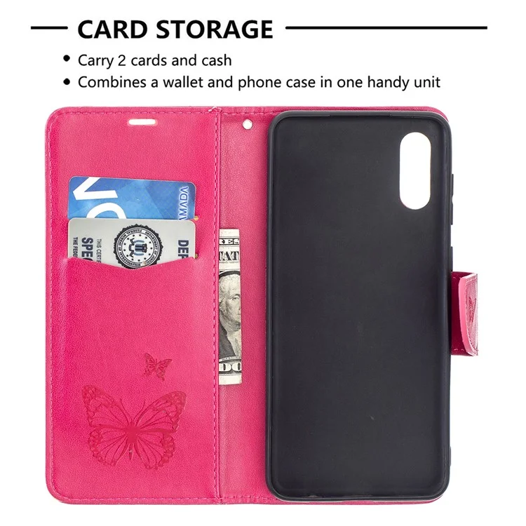 Imprint Butterflies Flower Wallet Stand Teather Case Для Samsung Galaxy A02/M02 - Роза