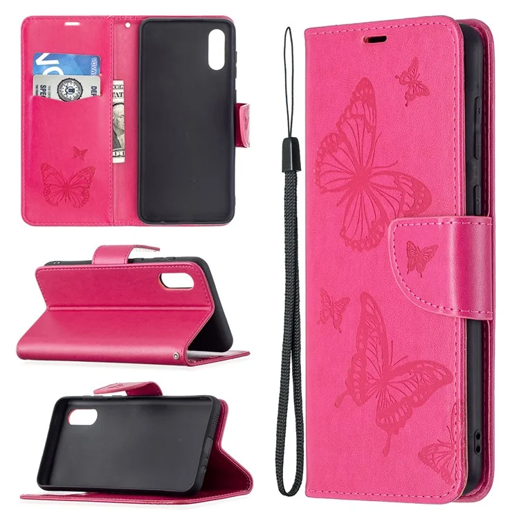 Imprint Butterflies Flower Wallet Stand Teather Case Для Samsung Galaxy A02/M02 - Роза