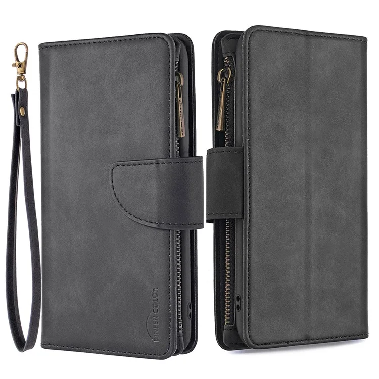 BF02 Detachable 2-in-1 Design Leather Phone Case Zipper Pocket Wallet Cover for Samsung Galaxy A12 - Black