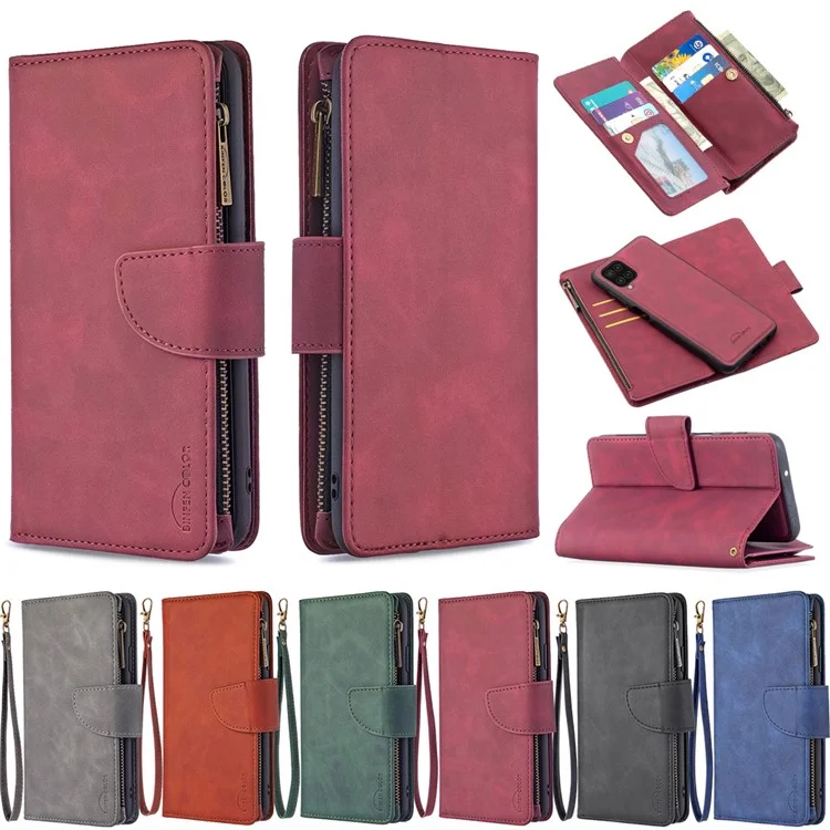 BF02 Detachable 2-in-1 Design Leather Phone Case Zipper Pocket Wallet Cover for Samsung Galaxy A12 - Black