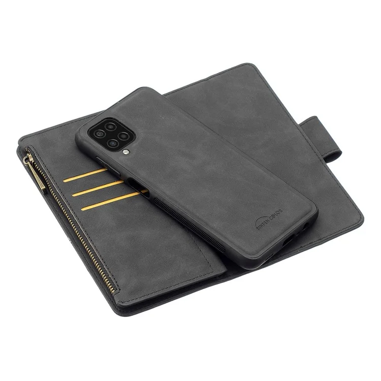 BF02 Detachable 2-in-1 Design Leather Phone Case Zipper Pocket Wallet Cover for Samsung Galaxy A12 - Black
