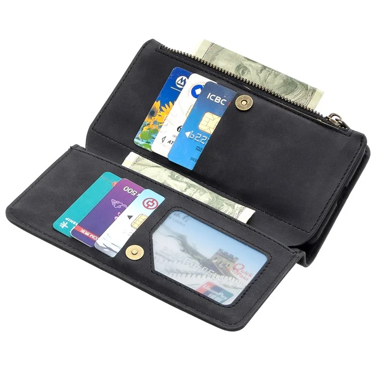 BF02 Detachable 2-in-1 Design Leather Phone Case Zipper Pocket Wallet Cover for Samsung Galaxy A12 - Black
