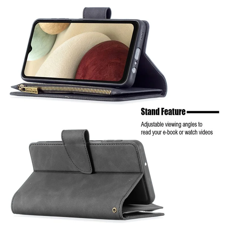 BF02 Detachable 2-in-1 Design Leather Phone Case Zipper Pocket Wallet Cover for Samsung Galaxy A12 - Black