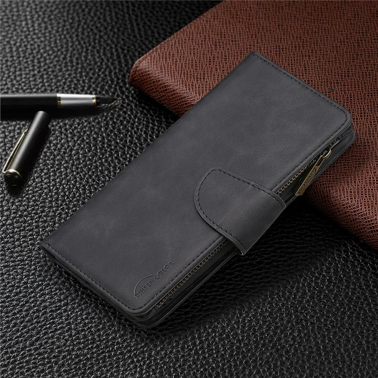 BF02 Detachable 2-in-1 Design Leather Phone Case Zipper Pocket Wallet Cover for Samsung Galaxy A12 - Black