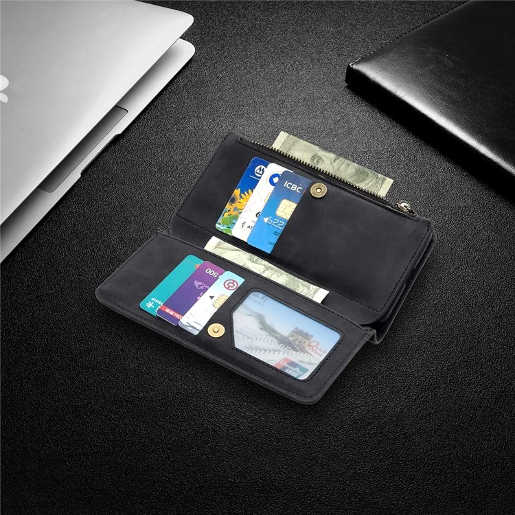 BF02 Detachable 2-in-1 Design Leather Phone Case Zipper Pocket Wallet Cover for Samsung Galaxy A12 - Black