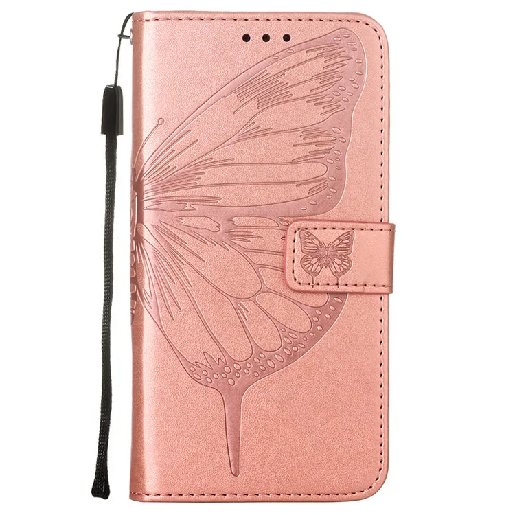 Funda de Cuero con Soporte y Cartera con Estampado de Mariposas y Flores para Samsung Galaxy Xcover 5 - Oro Rosa 