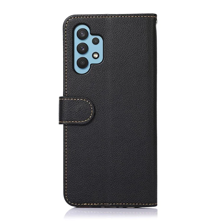 KHAZNEH RFID Blocking Anti-theft Swiping Function Litchi Skin Leather Phone Shell Case per Samsung Galaxy A32 4G (Versione EU) - Nero