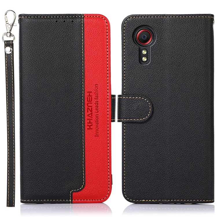 KHAZNEH Litchi Texture RFID Anti-theft Swiping Function Leather Phone Case Cover per Samsung Galaxy Xcover 5 - Nero