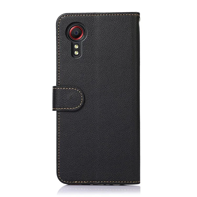 KHAZNEH Litchi Texture RFID Anti-theft Swiping Function Leather Phone Case Cover per Samsung Galaxy Xcover 5 - Nero