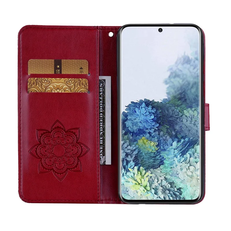 Owl Imprint Rhinestone Decor Wallet Leather Cover for Samsung Galaxy S21 FE - Red