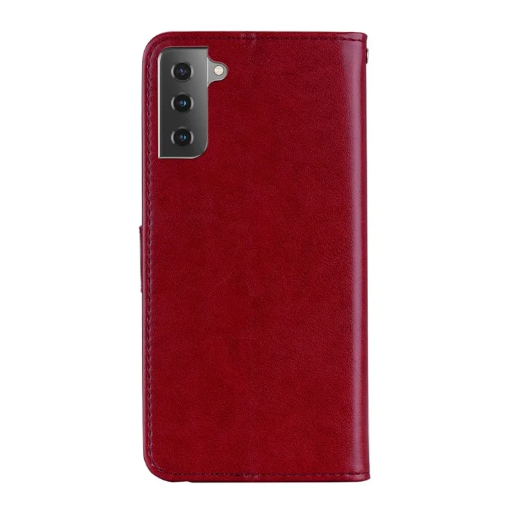 Imprint Owl Flower Leather Wallet Stand Phone Case for Samsung Galaxy S21 FE - Red
