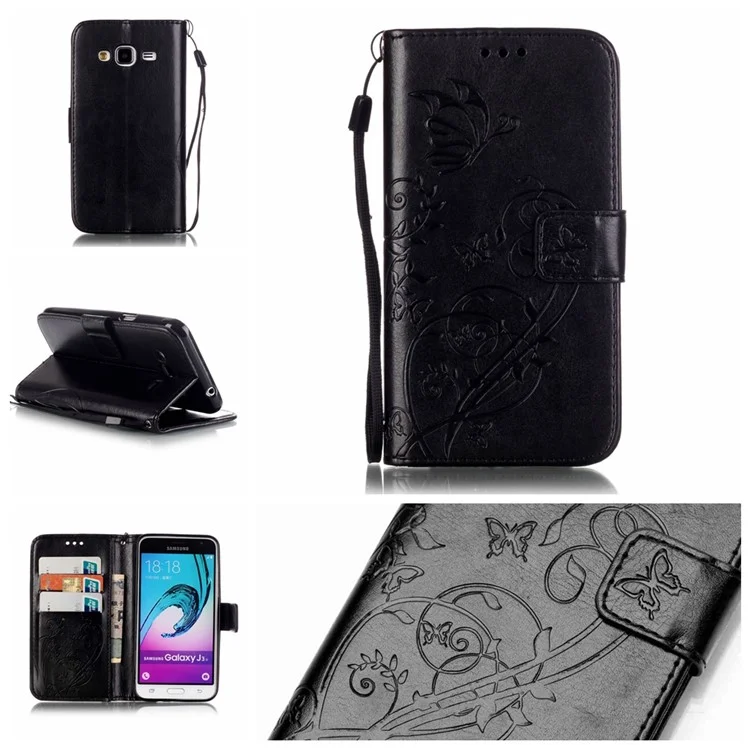 Imprinted Leather Wallet Case for Samsung Galaxy J3 / J3 (2016) - Black