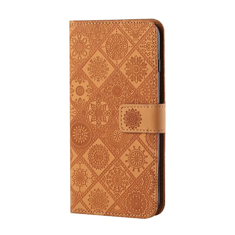 Per Samsung Galaxy A32 5G/M32 5G Flasp Wortet Flower Bascing Exprinted Case Con Cinturino - Marrone