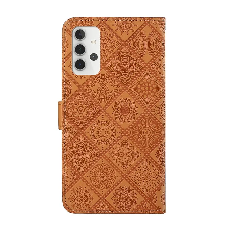 Per Samsung Galaxy A32 5G/M32 5G Flasp Wortet Flower Bascing Exprinted Case Con Cinturino - Marrone