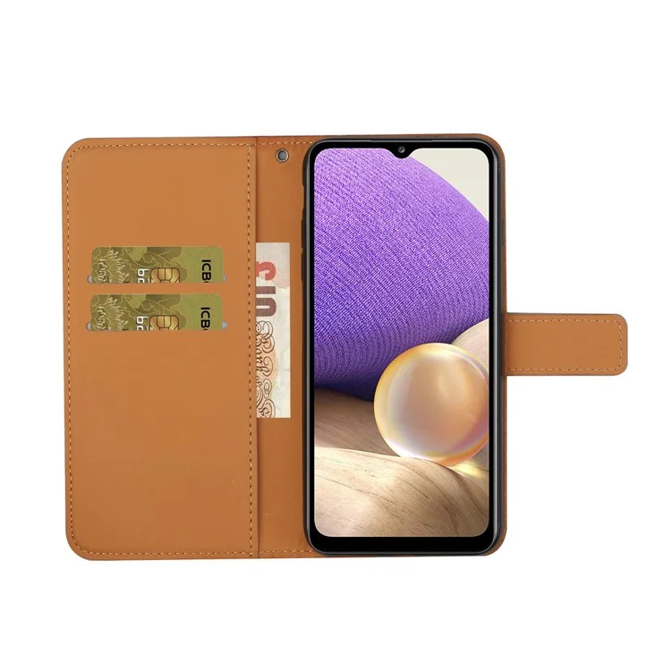Per Samsung Galaxy A32 5G/M32 5G Flasp Wortet Flower Bascing Exprinted Case Con Cinturino - Marrone