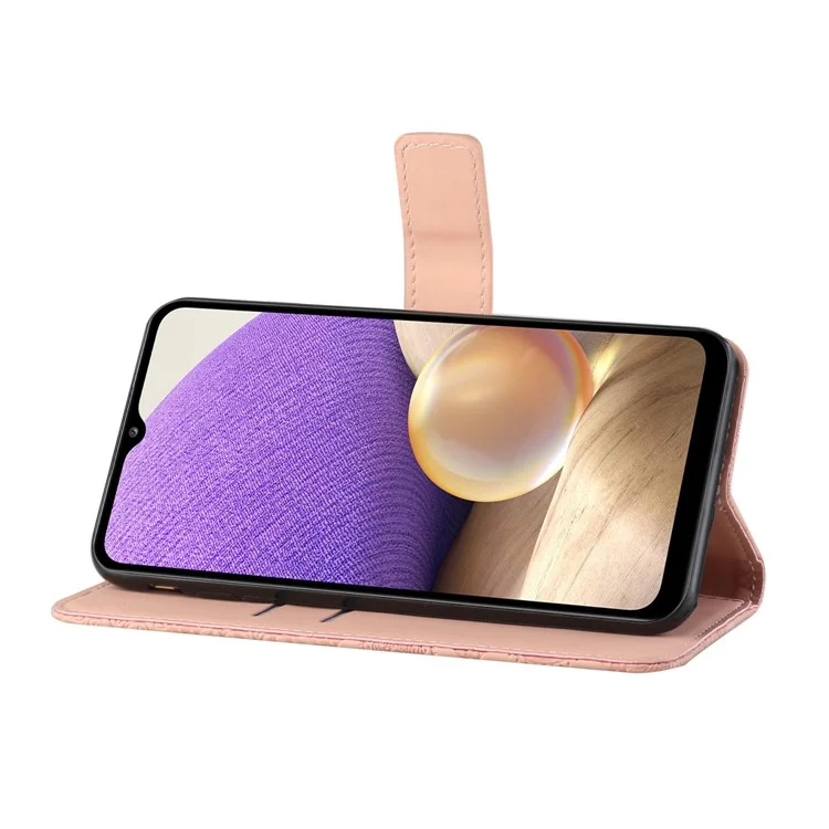 Pour Samsung Galaxy A32 5G / M32 5G Magnaget Clasp Bureau de Peutlet de Florme Impreste - Rose