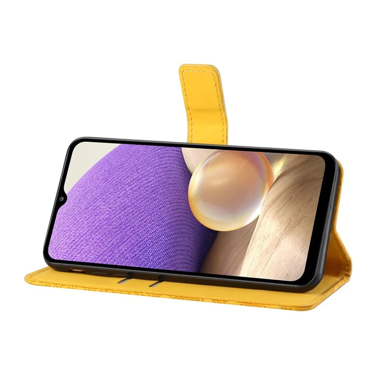 Para Samsung Galaxy A32 5G/M32 5G Magnet Curo de Flores Imprimido Floket de Cuero Con Correa - Amarillo