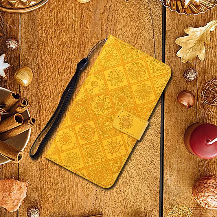 Para Samsung Galaxy A32 5G/M32 5G Magnet Curo de Flores Imprimido Floket de Cuero Con Correa - Amarillo