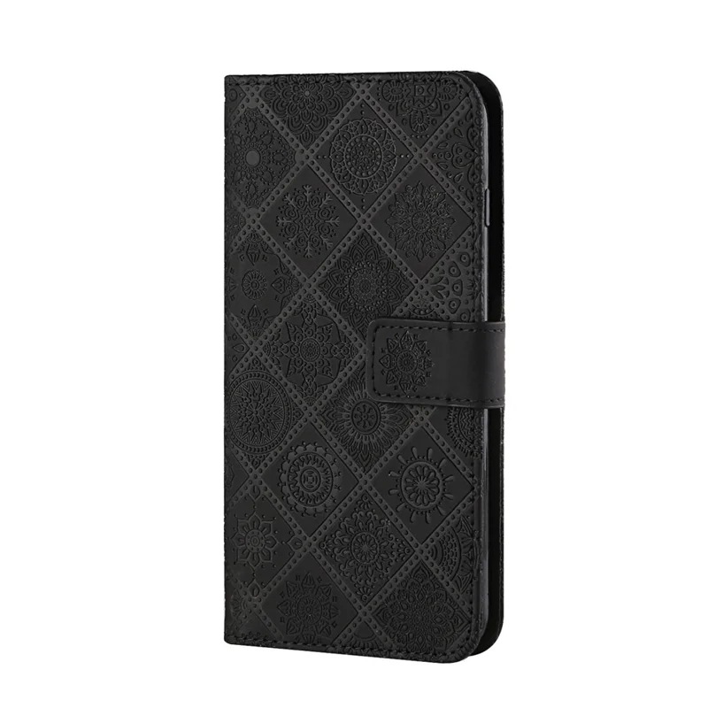 For Samsung Galaxy A32 5G/M32 5G Magnet Clasp Imprinted Flower Wallet Leather Case with Strap - Black