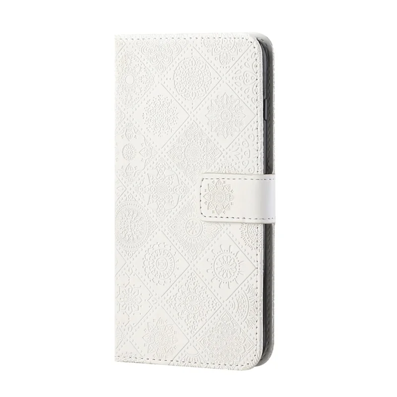 For Samsung Galaxy A32 5G/M32 5G Magnet Clasp Imprinted Flower Wallet Leather Case with Strap - White