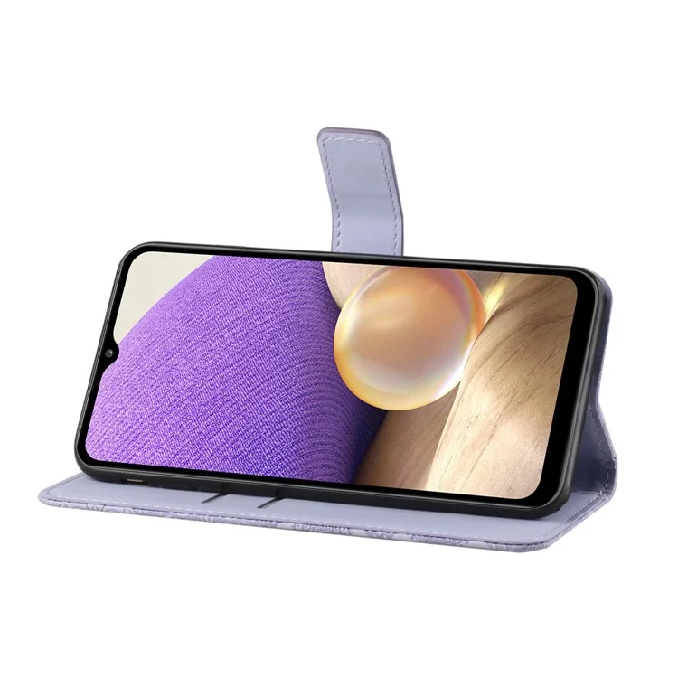 Pour Samsung Galaxy A32 5G / M32 5G Magnaget Clasp Bureau de Peutlet de Florme Impreste - Violet