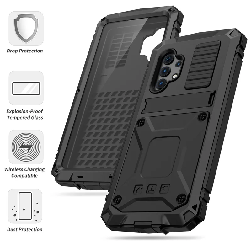Shockproof Kickstand TPU+Metal Dustproof Protector Cover Kickstand Shell for Samsung Galaxy A32 5G/M32 5G - Black
