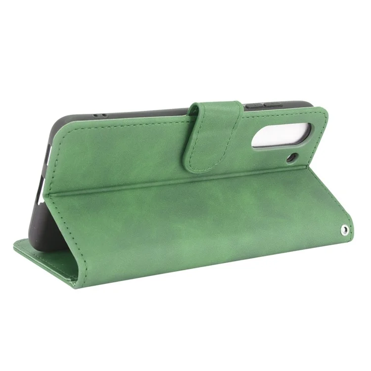 Couverture de Téléphone de Protection en Cuir Pu-touch Pupport Support Portefeuille Pour Samsung Galaxy S21 fe - Vert