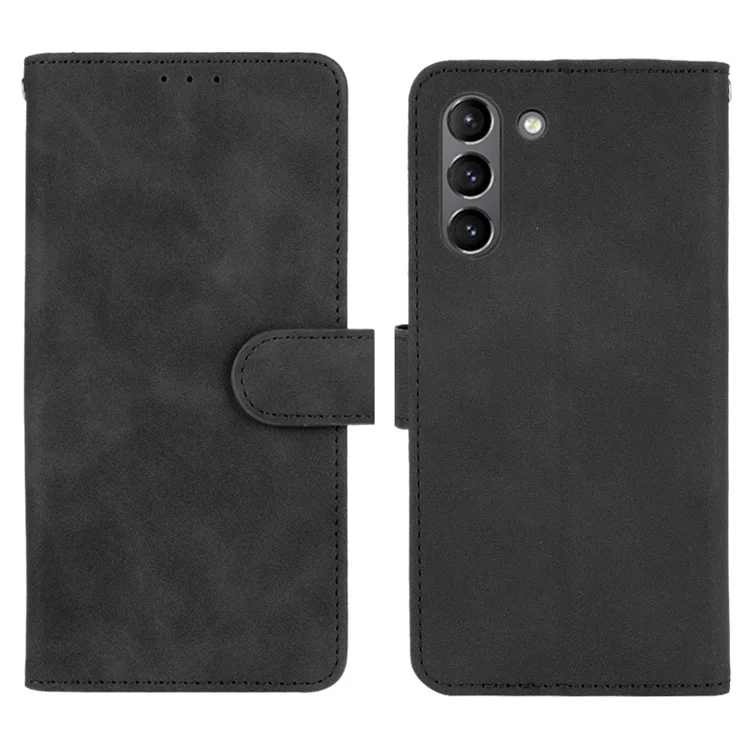 Capa Protetora de Telefone com Couro PU Touch Skin com Suporte para Samsung Galaxy S21 FE - Preto
