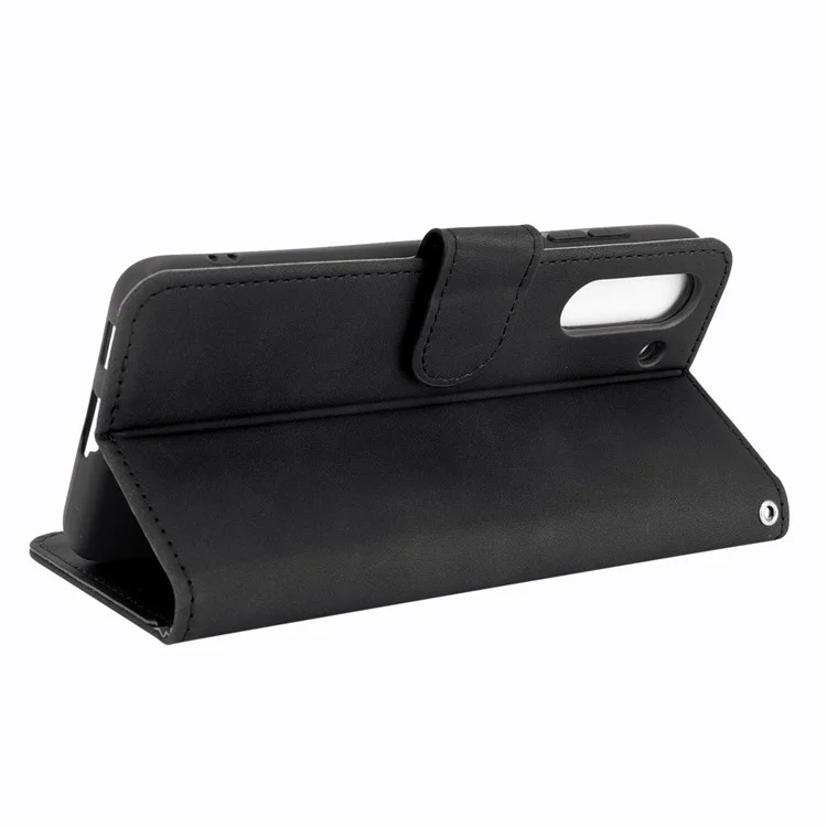 Capa Protetora de Telefone com Couro PU Touch Skin com Suporte para Samsung Galaxy S21 FE - Preto