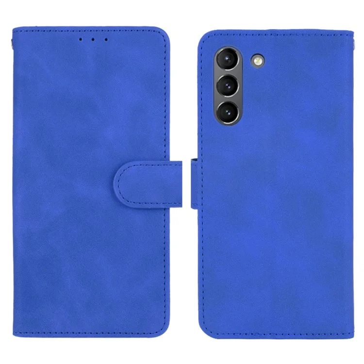 Skin-touch PU Cuero Portada de la Cubierta Del Teléfono de Soporte de la Billetera de la Cubierta Del Soporte Para Samsung Galaxy S21 fe - Azul
